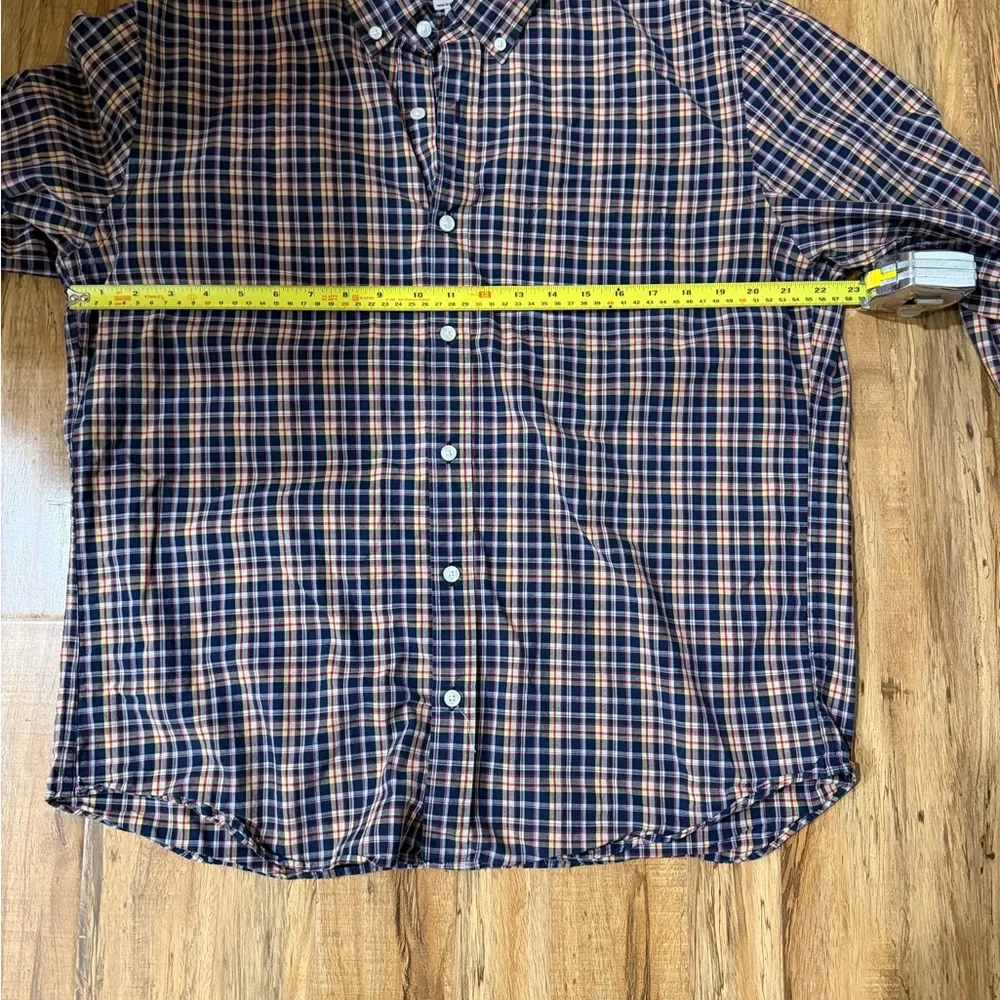 J. Crew Men's Casual Button Down Shirt Black Yellow Red Plaid Slim Fit Preppy XL